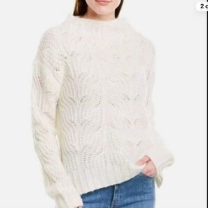 J. Crew Pointelle Cable Knit Pullover Sweater Mock Neck Alpaca Blend, size XS